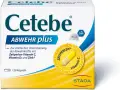 Verpackung von Cetebe Abwehr plus mit Kapseln, Vitamin C, D und Zink.