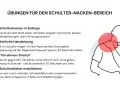 Übungen gegen Muskelverspannung im Schulter-Nacken-Bereich: Schulterkreisen, Halsdehnung, Türrahmen-Stretch, Schulterblätter mobilisieren.