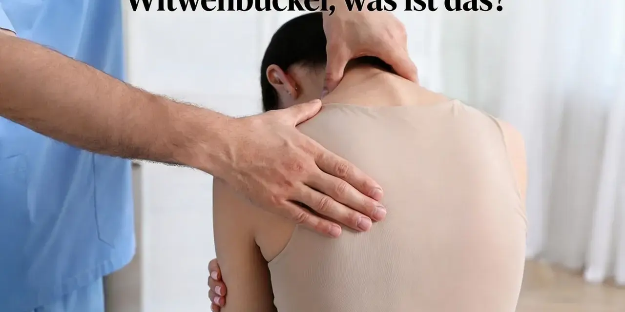 Ein Arzt untersucht den Nacken einer Frau. Mögliche Witwenbuckel Symptome werden hier thematisiert.