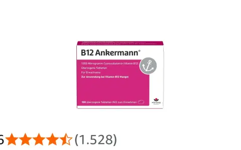 Verpackung von B12 Ankermann® Tabletten mit Anker-Symbol und Produktinformationen.