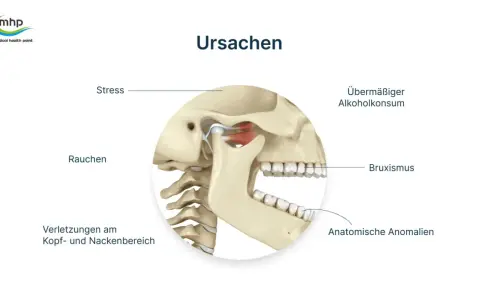 Kiefergelenk: Ursachen wie Stress, Rauchen, Bruxismus, Verletzungen, übermäßiger Alkoholkonsum und anatomische Anomalien. Physiotherapie Kiefergelenk was wird gemacht?