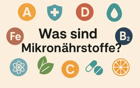 Symbole für Vitamine (A, D, B2, C), Mineralstoffe (Fe) und weitere Nährstoffe mit Text "Was sind Mikronährstoffe?".
