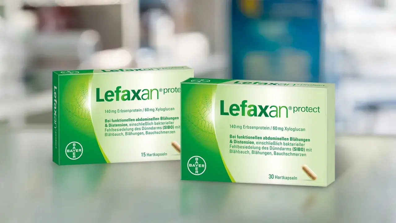 Verschiedene Medikamente gegen Blähbauch in Apotheke