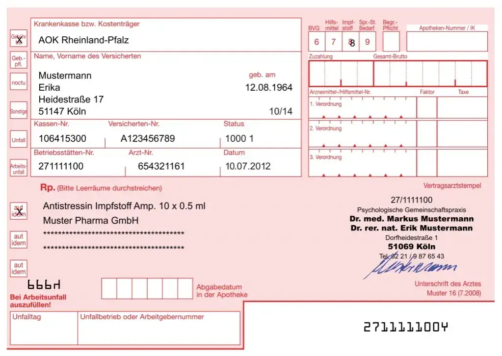 abgelaufenes rosa Kassenrezept